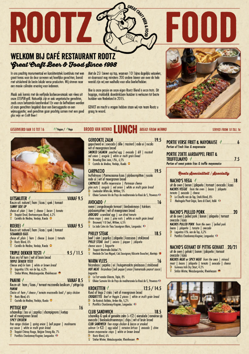 Menukaart Rootz Den Haag
