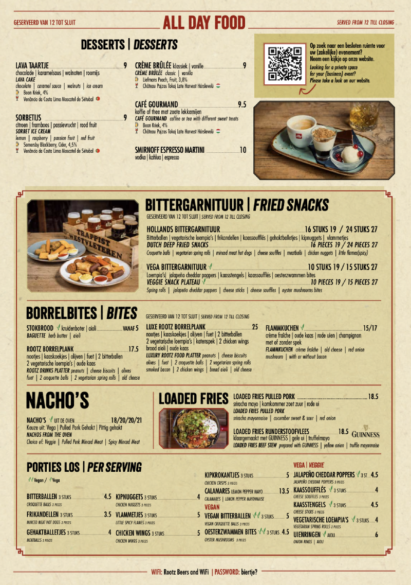 Menukaart Rootz Den Haag
