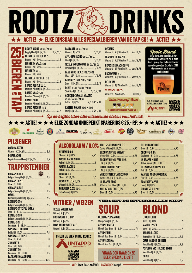 Drankenkaart Rootz Den Haag