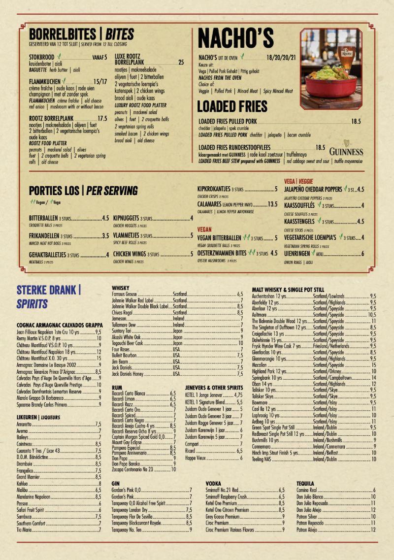 Drankenkaart Rootz Den Haag