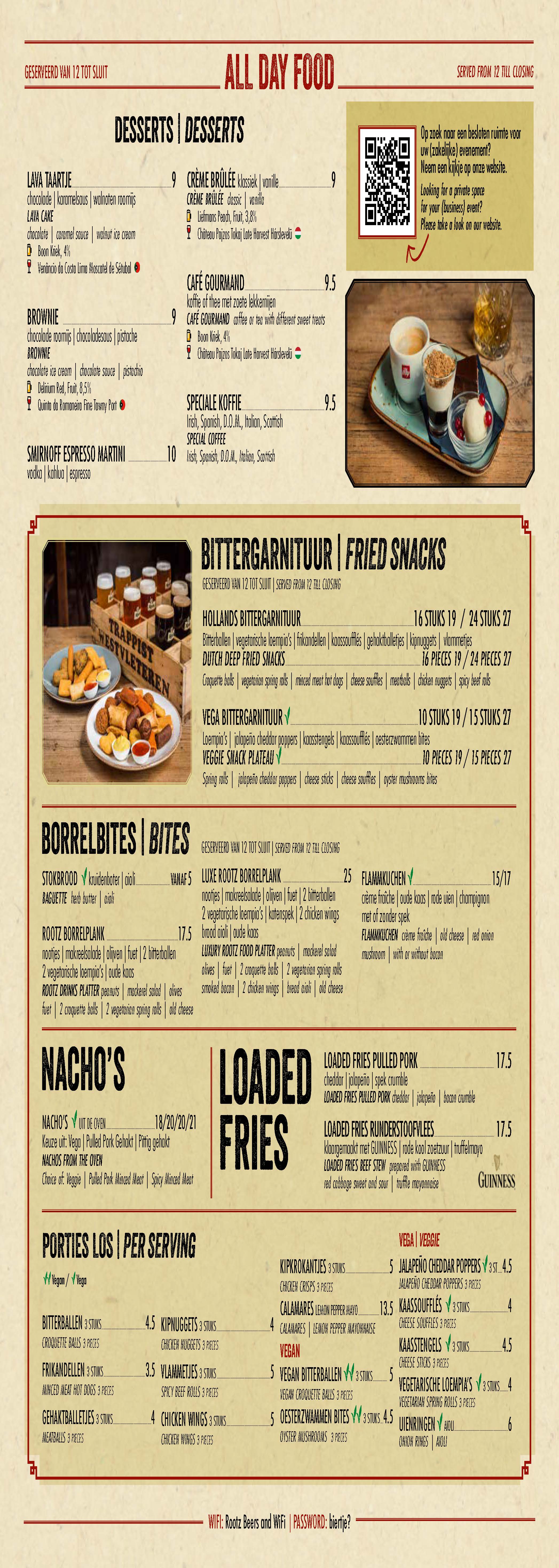 Menukaart Rootz Den Haag