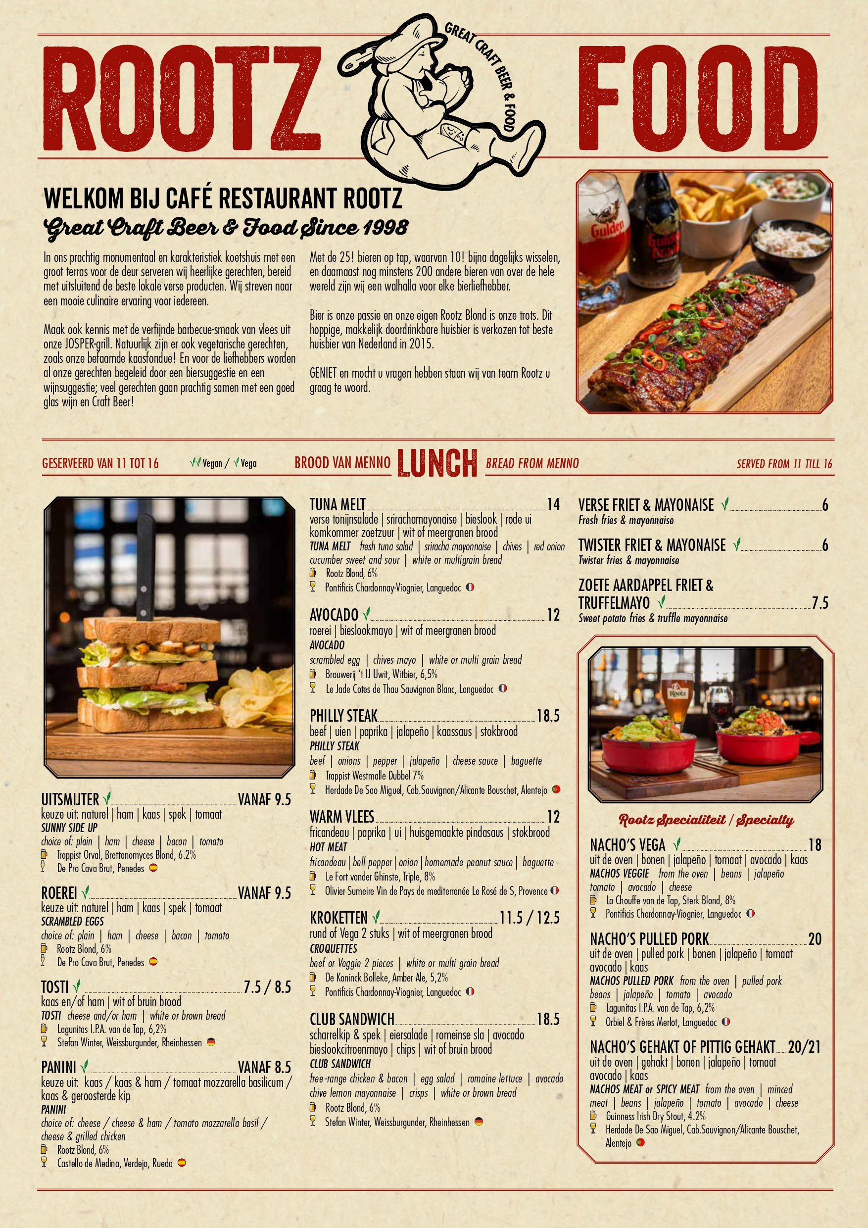 Menukaart Rootz Den Haag