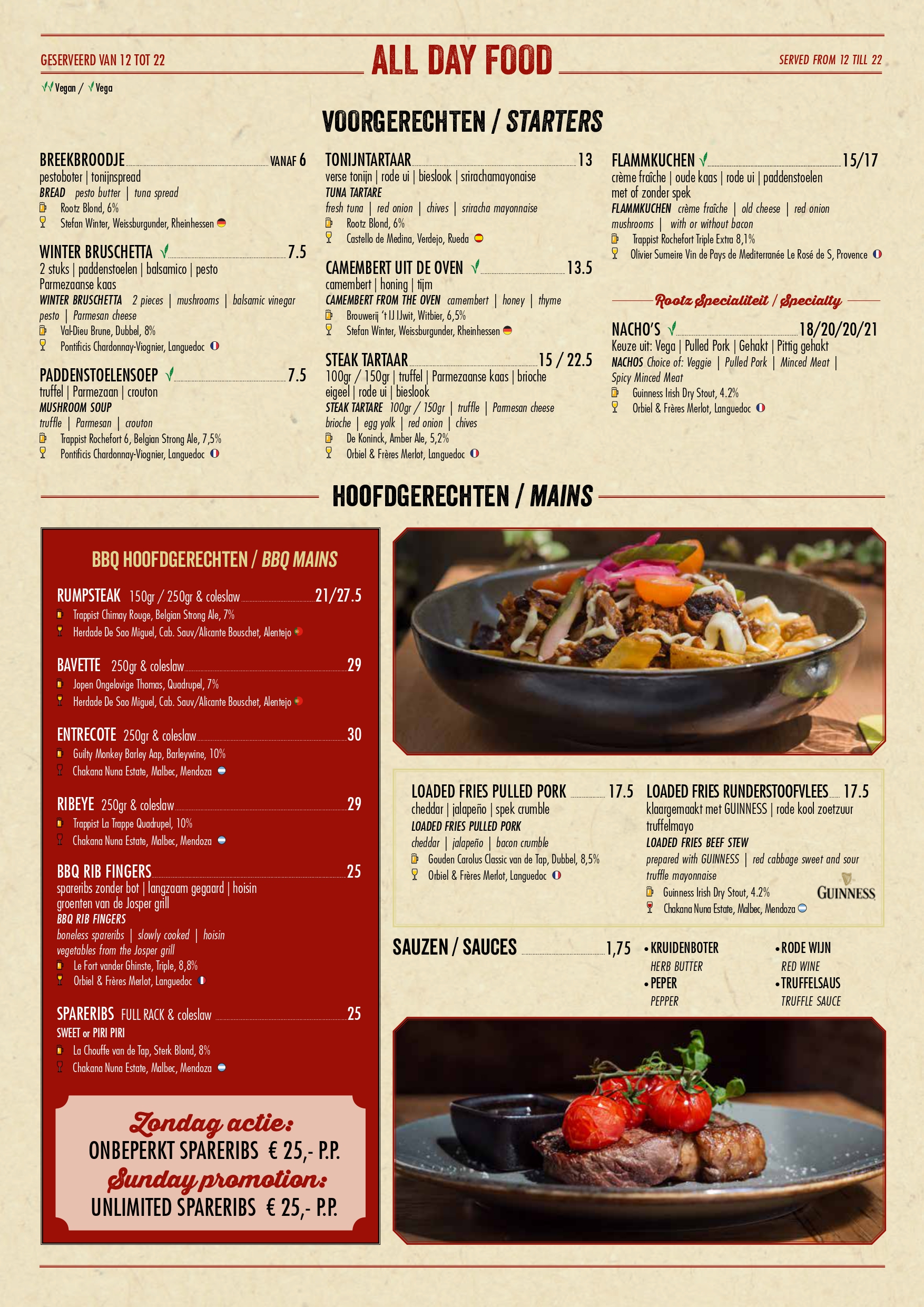 Menukaart Rootz Den Haag